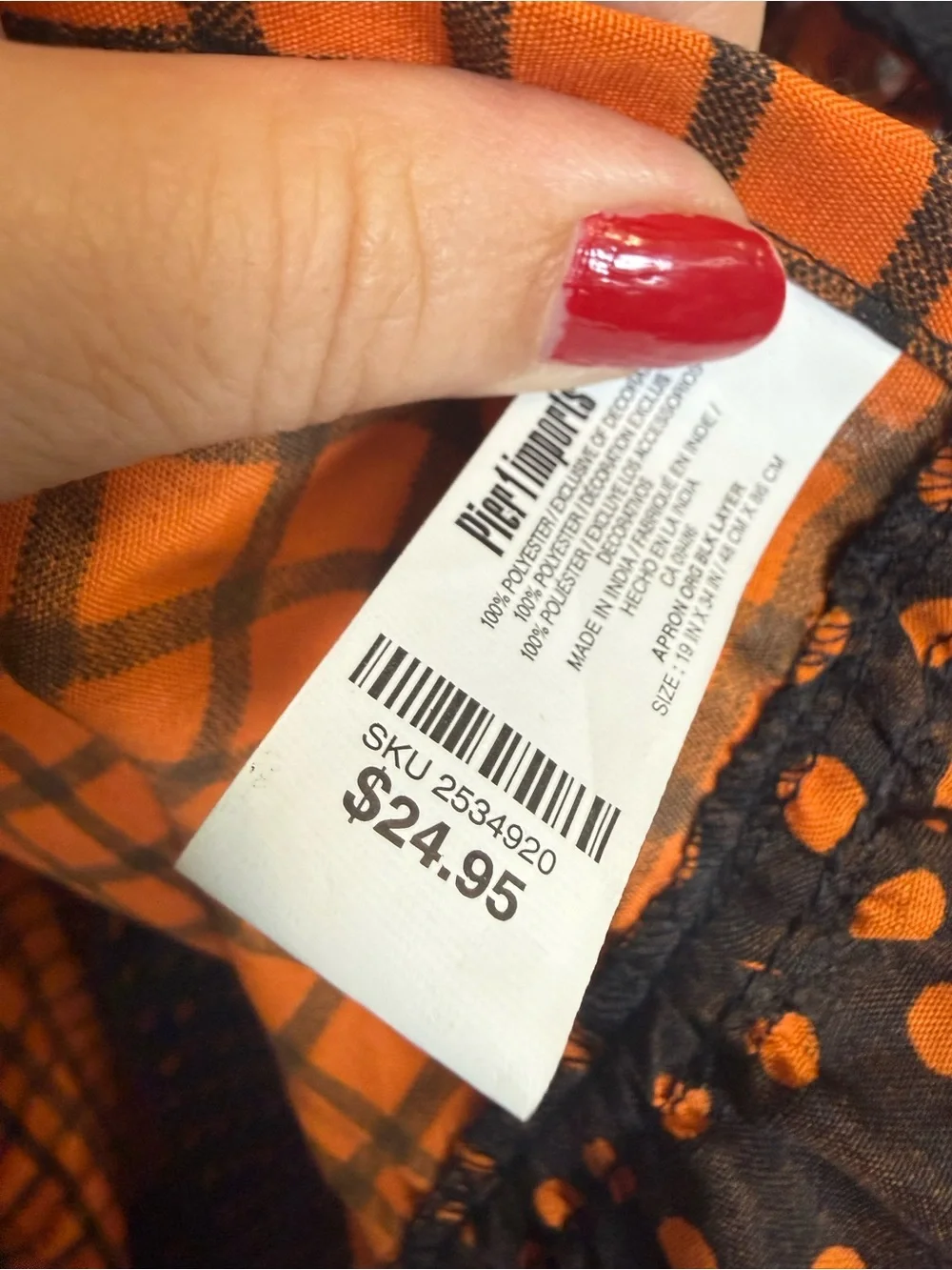 NEW Pier 1 Orange and Black fall Halloween apron - craft shows or kitchen.